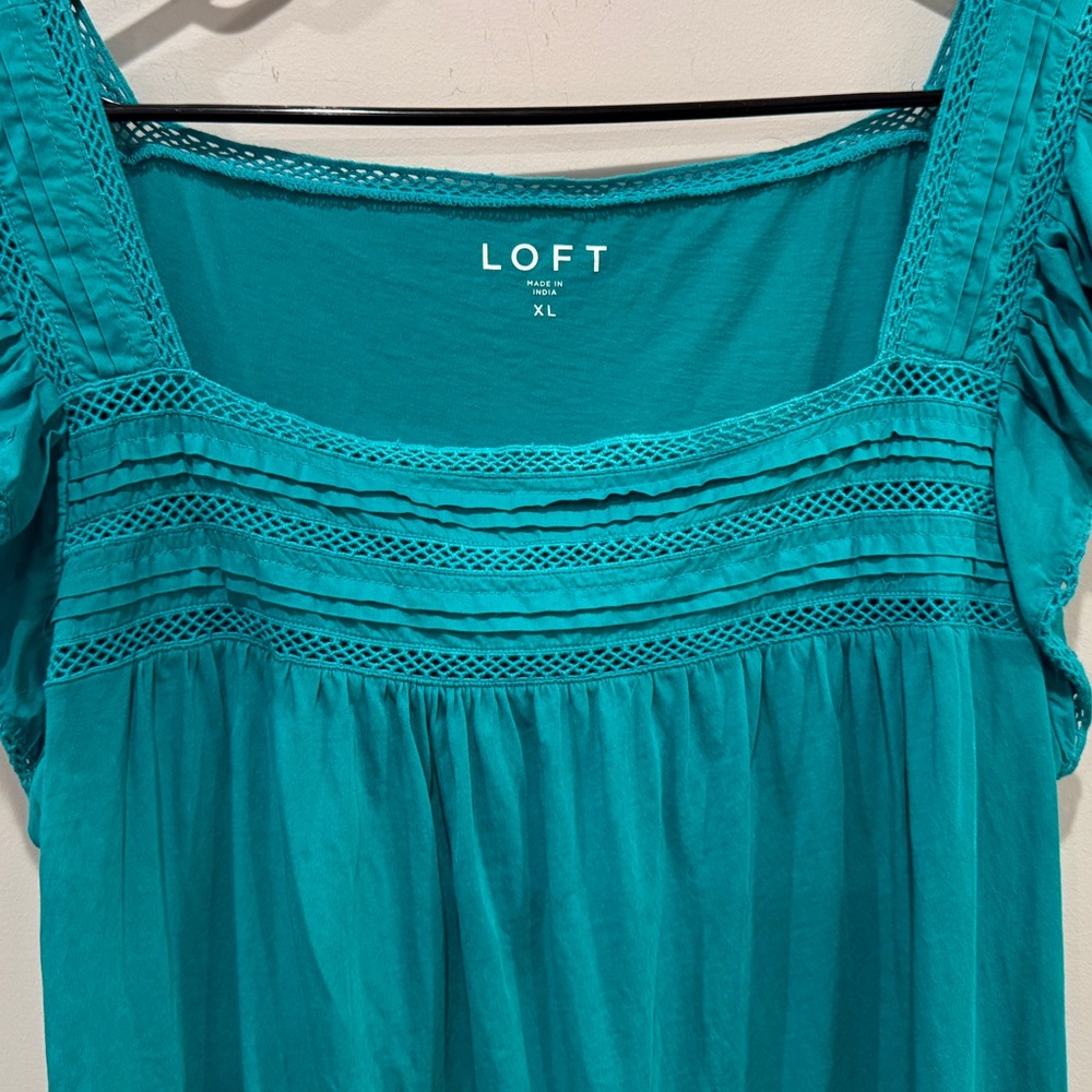 Ann Taylor LOFT Turquoise Blouse with Lace and Flutter Sleeves Women’s Size XL - Picture 6 of 14